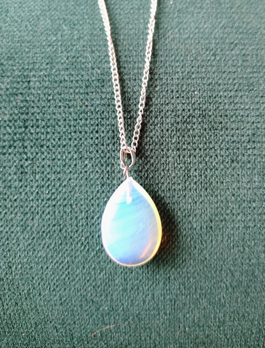 Opalite oval crystal pendant on sterling silver chain