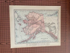 Antique Alaska Map 1890s Rand McNally Color Map Vintage US State Print Pacific