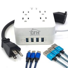  4-Outlet 4-USB   Fire Safe Surge Protector with outlet saver power cord and US