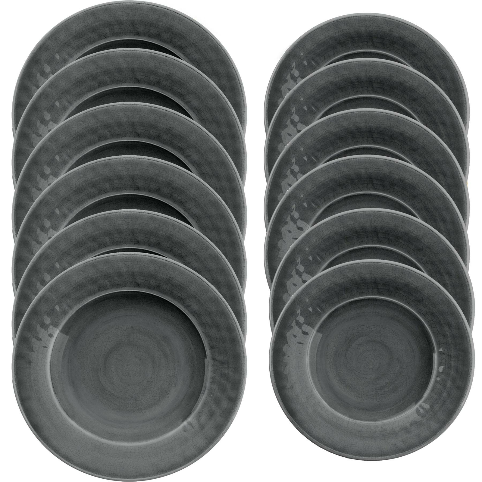 Grey Crackle Glaze 12Pc Melamine Plates Set - 6 Dinner Plates & 6 Side Plates