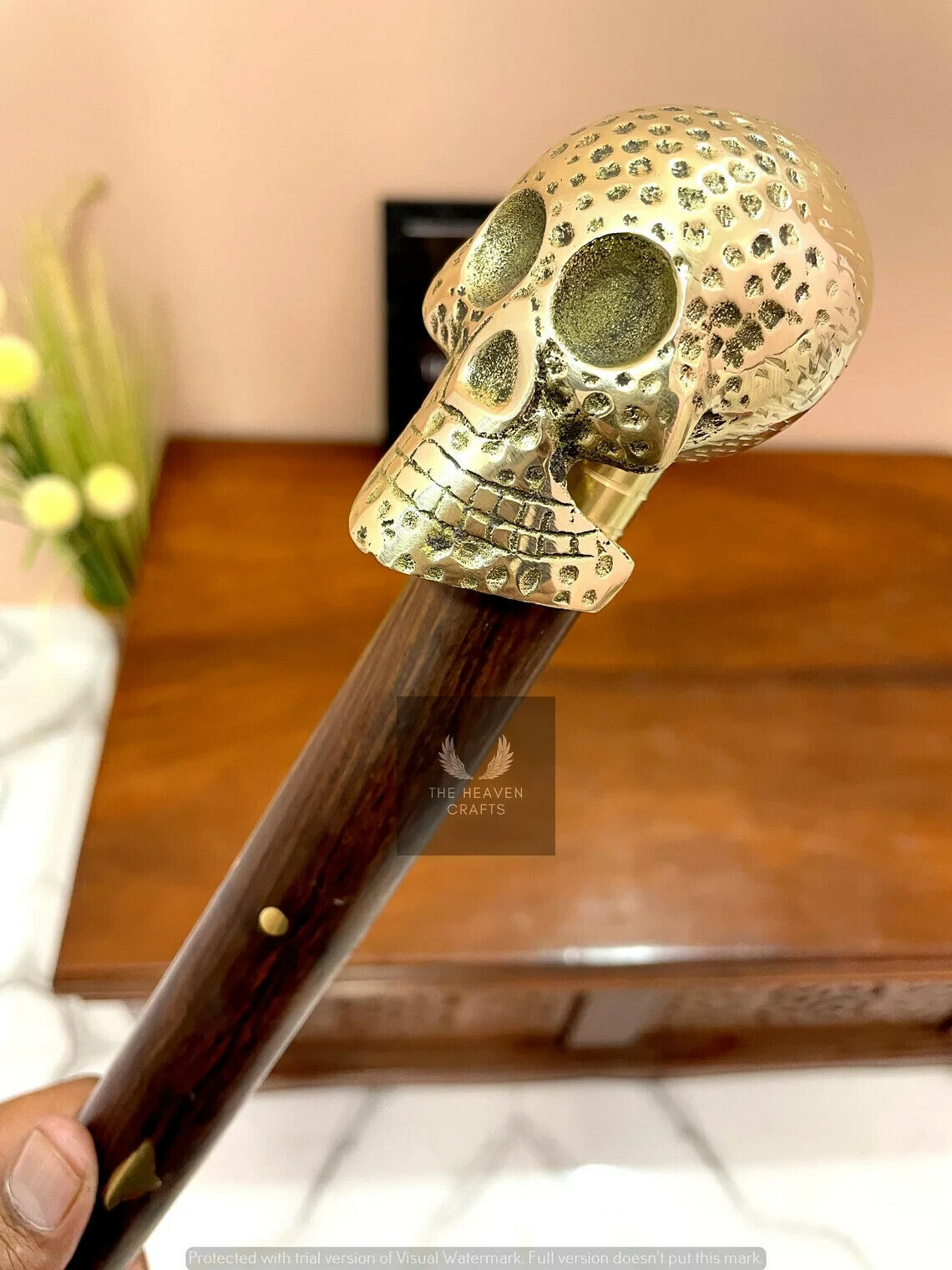 Victorian Solid Brass Damage Skull Handle Handmad… - image 1