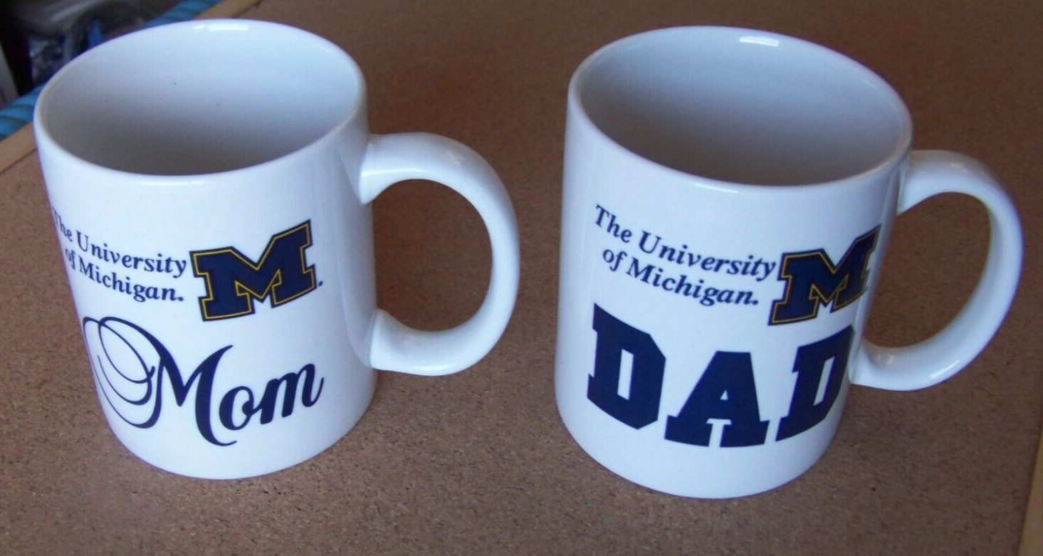 The University of Michigan Mom & Dad ceramic mugs set coffee cups 2 pieces