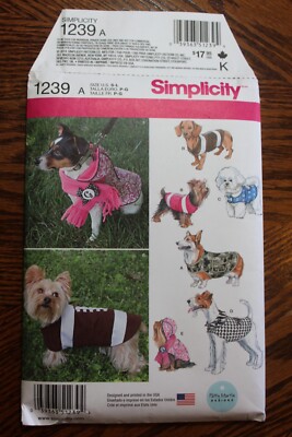 Simplicity 1239 Sewing Craft Pattern Dog Clothes Coat Jacket Hood S-M-L ...