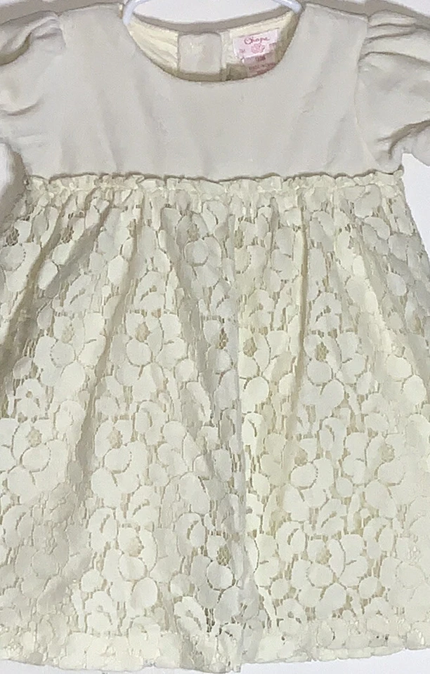 Vestido Chaps Bebé Niña Talla 9M Marfil Manga Corta Terciopelo Top Encaje Floral Parte Inferior Foto 4 de 4