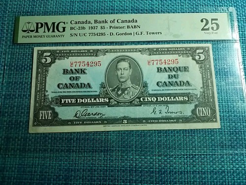 🇨🇦 Canada 5 dollars 1937 P-60b Gordon Towers U/C PMG VF 25 Banknote 103124-14 - Picture 4 of 4