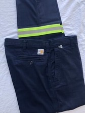 2 Carhartt FR Navy Blue Work Pants 36x38 CAT 2 Safety Trim At Ankles  63685-20