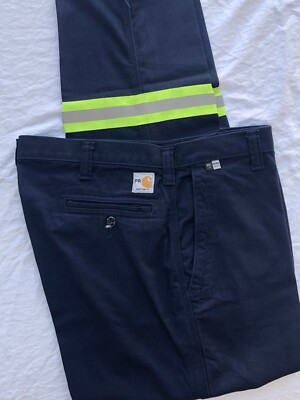 Lot Of 2 Carhartt FR Hi VIS Navy Blue Cotton Work Pants 38x34 CAT