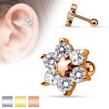 Piercing Helix Tragus Pendientes Estrella Flores 316L Acero 14Kt Dorado Mujer