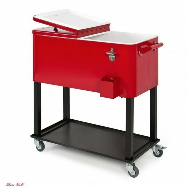 Water Cooler Cart Rolling Beverage Ice Outdoor Kitchen Storage 80 Quart