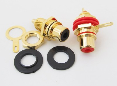 2x Gold RCA Female Socket Chassis Phono Copper Plug Connector Speaker/Amplifier