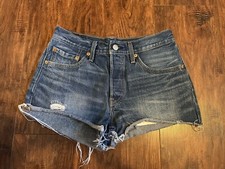 Women Levi s 501 Button Fly Frayed Denim Jeans Shorts W27 Daisy Dukes