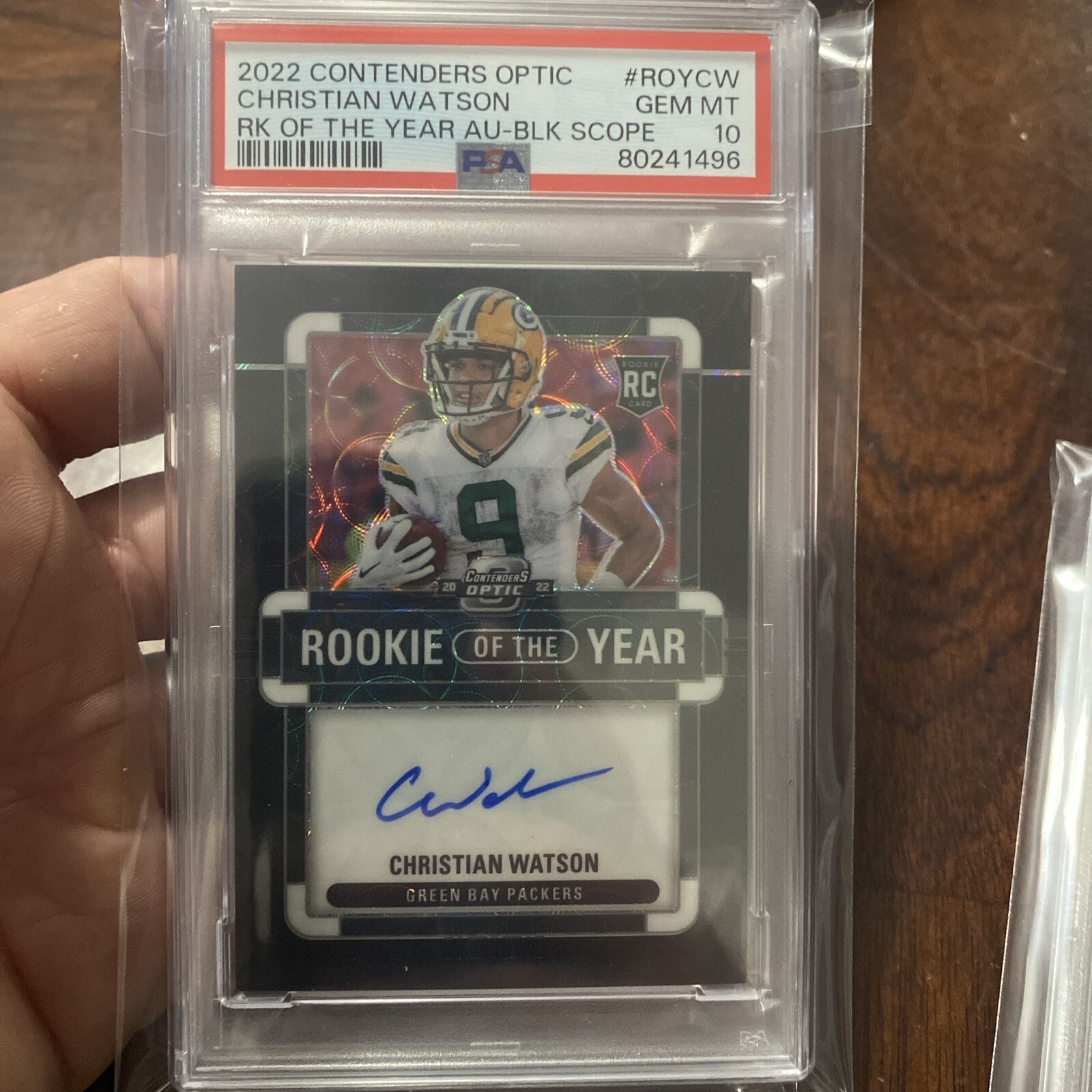 Christian Watson Panini Contenders Optic Rookie of the Year Contenders Autographs #ROYCW Black Scope