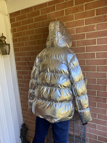 Michael Kors Ciré Shine Hooded Puffer Coat Jacket Silver S $295 Nwt - Picture 7 of 17
