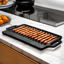 Non-Stick Cast Iron Reversible Griddle Plate Pan BBQ Cooking Grill Pan New 39cm