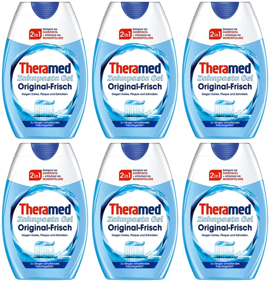 Theramed Zahnpasta Gel Original Frisch 6 x 75ml Zahncreme 2in1 schützt erfrischt