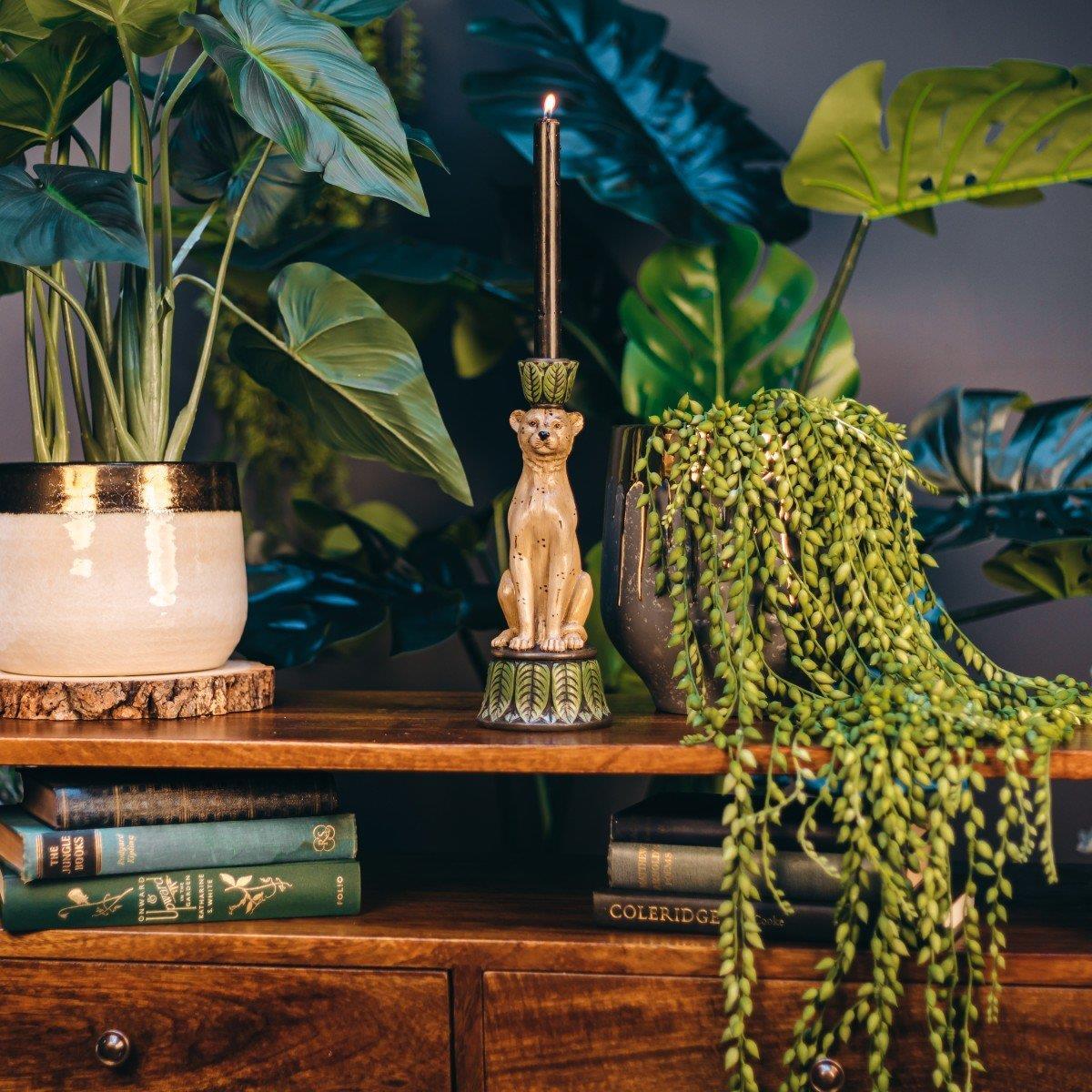 Leopard Candlestick Holder Natural Tones Freestanding 24cm Dinner