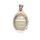Estate Sterling Silver Oval Flint Stone Pendant Vintage Banded Cabochon 925 — photo 2