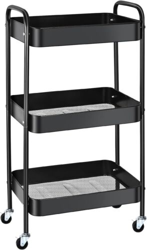 3-Tier Rolling Utility Cart with Lockable Wheels for Storage & Organization