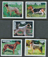DOGS Bhutan 1973 Mint NH Setof 5 Domestic dog Breeds Collie Irish Setter Pointer
