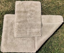 Beige Reversible Tufted Bath Rug Door Mat with Crochet Lace Border 2 Pieces Set