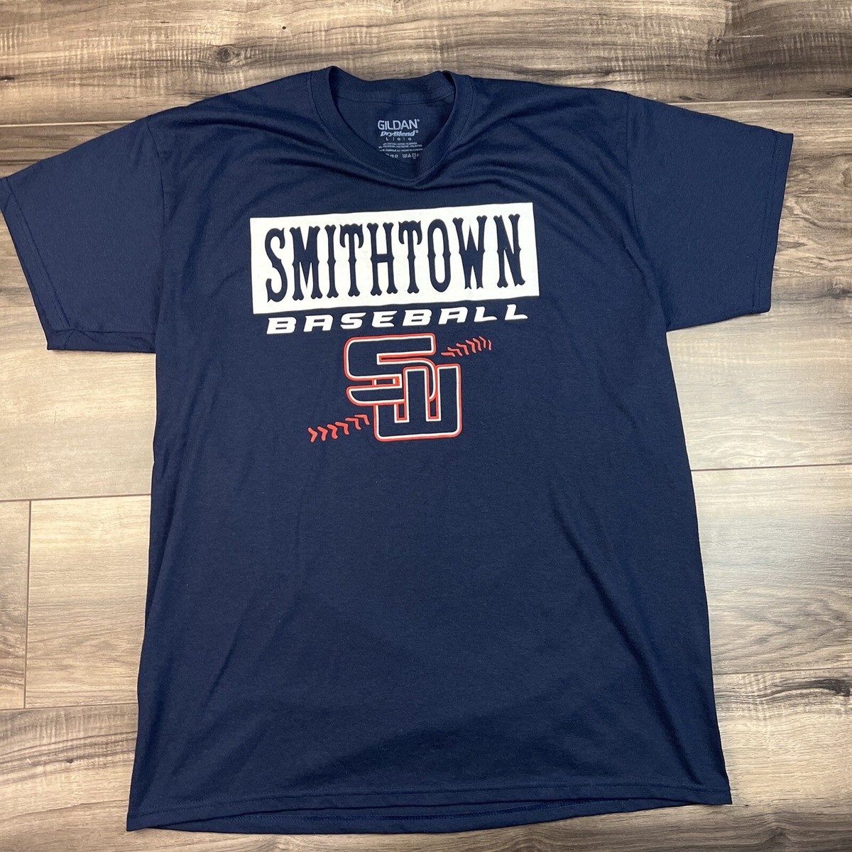 Smithtown Shirt Mens Large Blue Baseball New York NY ShortSleeve