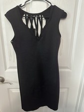 New Fashion Nova Black Bodycon Mini Dress Plunge V Neck & Open Back Detail Sz XL