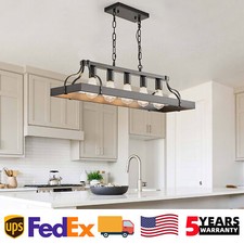 34'' 5 Light Pendant Black Farmhouse Ceiling Chandelier Kitchen Island Fixture