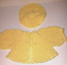 Hand Crocheted Yellow Baby Sweater  Baby Cap Infant 3 - 6 Months Vintage