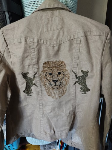 LAL size L Beige & Silver Jacket Embroidered with Basenjis & Lion