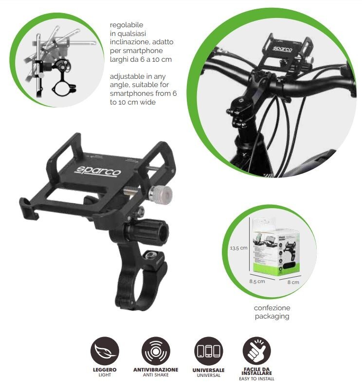 SPARCO Porta Smartphone Universale per Manubrio Bici Regolabile Lega Alluminio