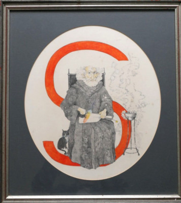 Großer farbiger Graphit 20. Jh. S Is For Spell ? Zauberer. Signiert 1988