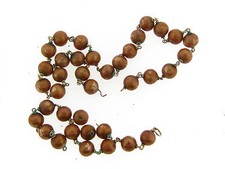 Vintage Japan Champagne Coated Glass Pearl Rustic Rosary Linked Bead Strand