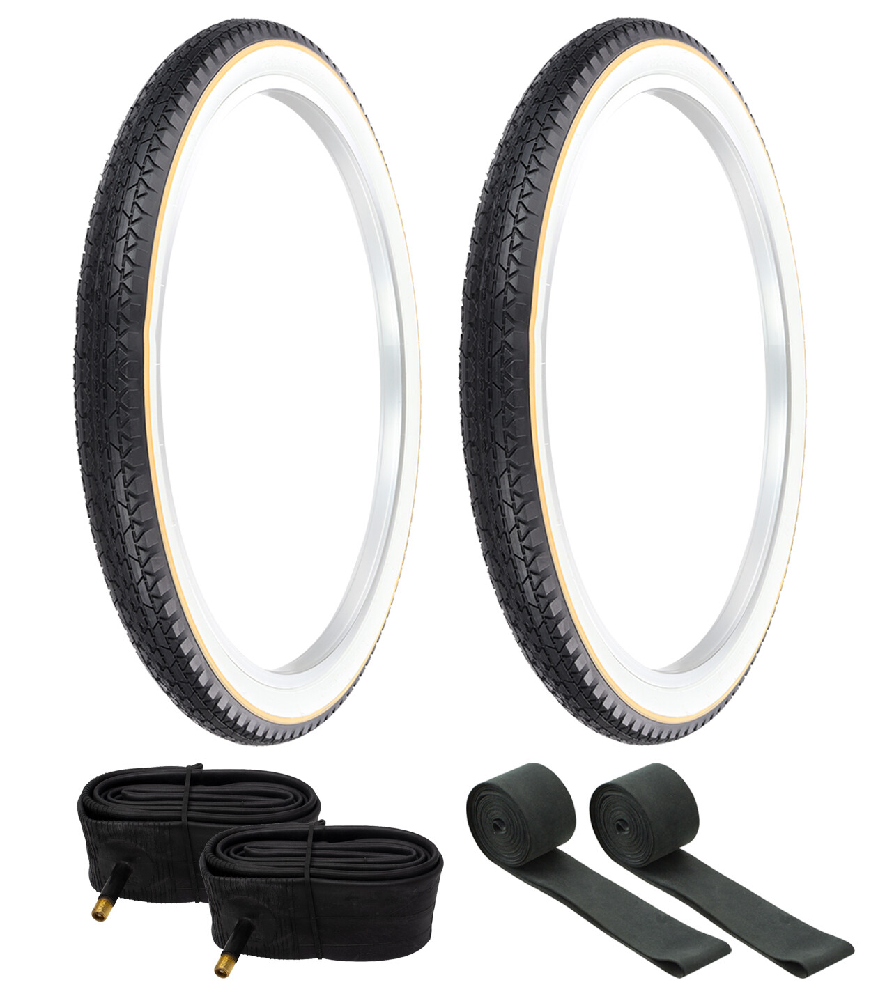 Tires 26 X 2.125 Whitewall Yellow Line Diamond W/tubes & Rim