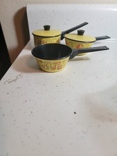 Small Mini Kid Toy Play Tin Mushroom Kitchen Pots And Pans Vintage 60s 70s Retro