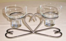 DANISH WROUGHT IRON HEART DESIGN CENTERPIECE 2 GLASS CUP CANDLEHOLDER DENMARK