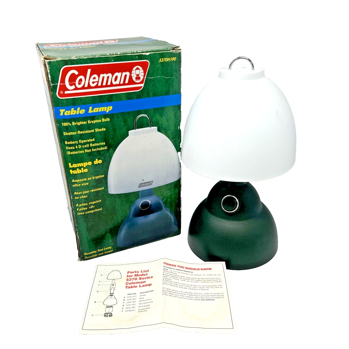 Vintage Coleman Battery Operated Plastic Table Lamp Lantern Model