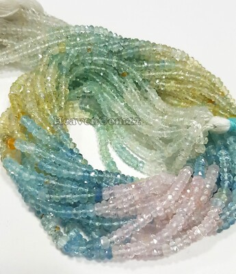 #ad AAA Natural Multi Aquamarine Faceted Rondelle 4 5mm Gemstone Beads 13 Inch Long $36.00