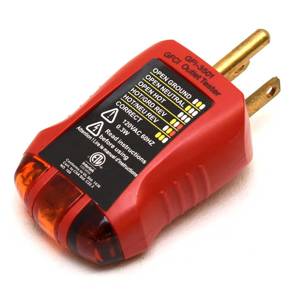 Gardner Bender GFI-3501 - Tester e analizzatore di circuiti per guasti a terra, 110-125 V AC, per GFCI/standard/cavi di prolunga e altro, 7 test visivi a LED