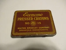 Economo Pressed Crayons No. 15 Milton Bradley CO, tin box Springfield Mass. USA