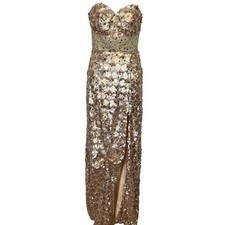 Night Moves Light Gold All Over Sequin Beaded Strapless Formal 6755 Dress Gown 4