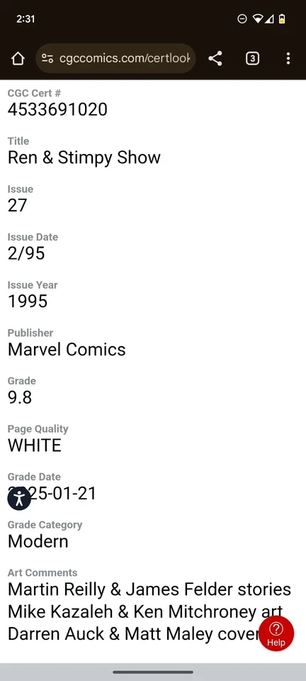 Graded TOP POP CGC 9.8 Ren and Stimpy Show #27 1995 ✅ GRADEDGEEKZ APRIL DROPPP - Image 4 of 4