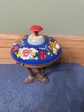Vtg Ohio Art Metal Toy Spinning Top Sleepy Teddy Red Blue Retro Tin Litho 1960s