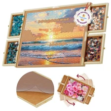 1000-Piece Wooden Jigsaw Puzzle Table with 4 Drawers - Rotating Board