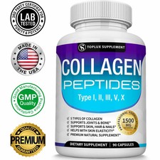 Premium Collagen Peptides 1500mg Hydrolyzed Anti-Aging Types I,II,III,V,X 