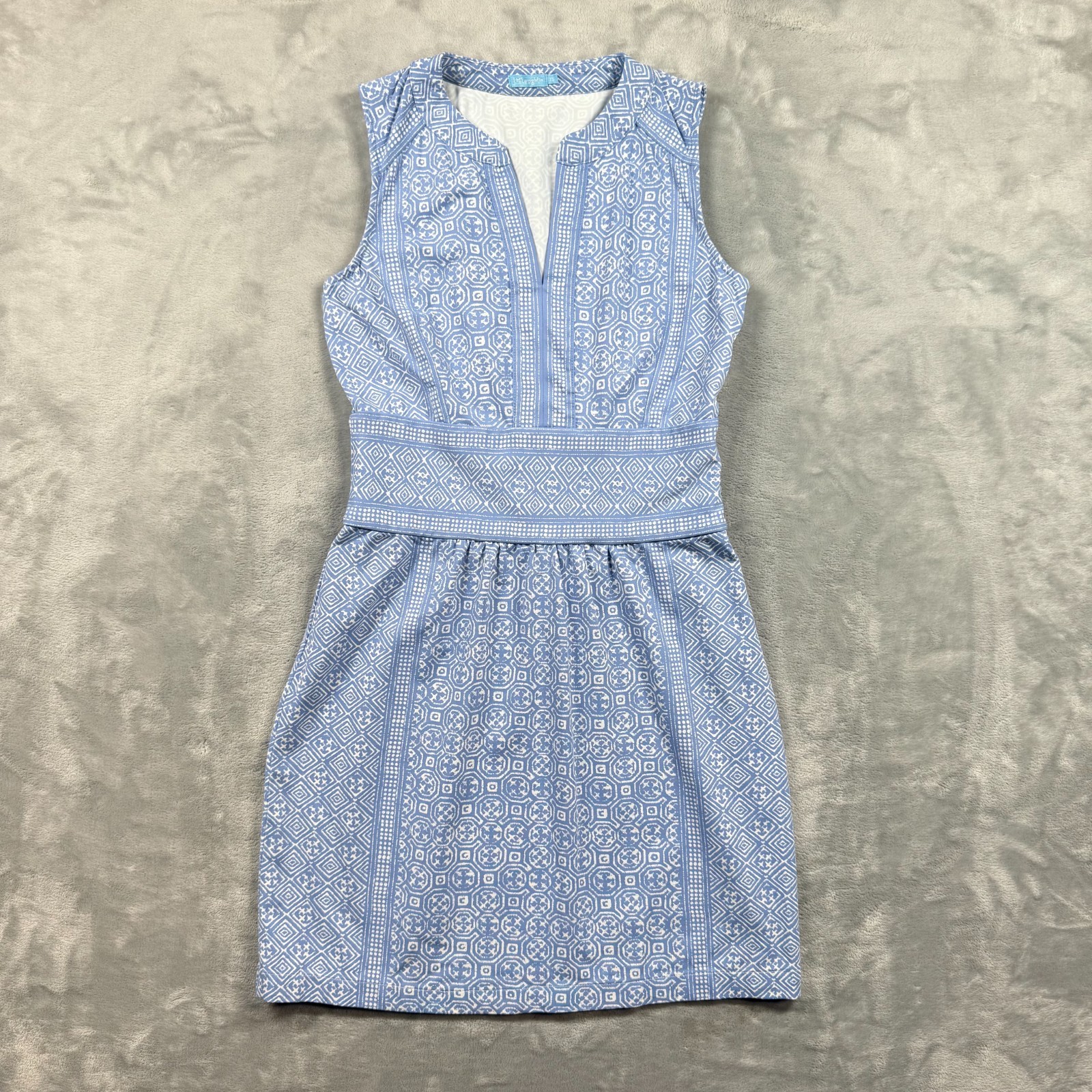 J McLaughlin Catalina Cloth Lola Sleeveless Sheath Dress XS Blue White Sandshell