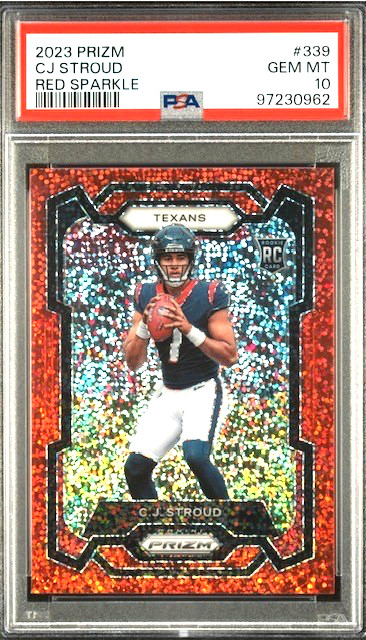 2023 PANINI PRIZM CJ STROUD #339 RED SPARKLE REFRACTOR ROOKIE RC PSA 10 GEM MT