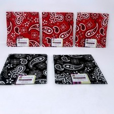 Fat Quarter 100 Cotton 18" x 21" Paisley Bandana Fabric Red Black Onyx Poppy