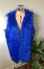 Vintage Electric Blue Glam Rock Faux Fur Vest