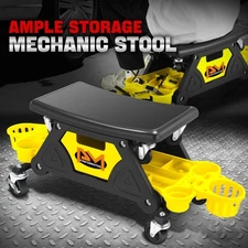 Detachable Stool Heavy Duty Mechanic Rolling Work Shop Seat w/ Tool Tray Yellow