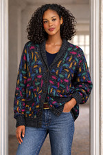 Missoni Sport Men’s Small Wool Cardigan Charcoal Multicolor Vintage Grandpa